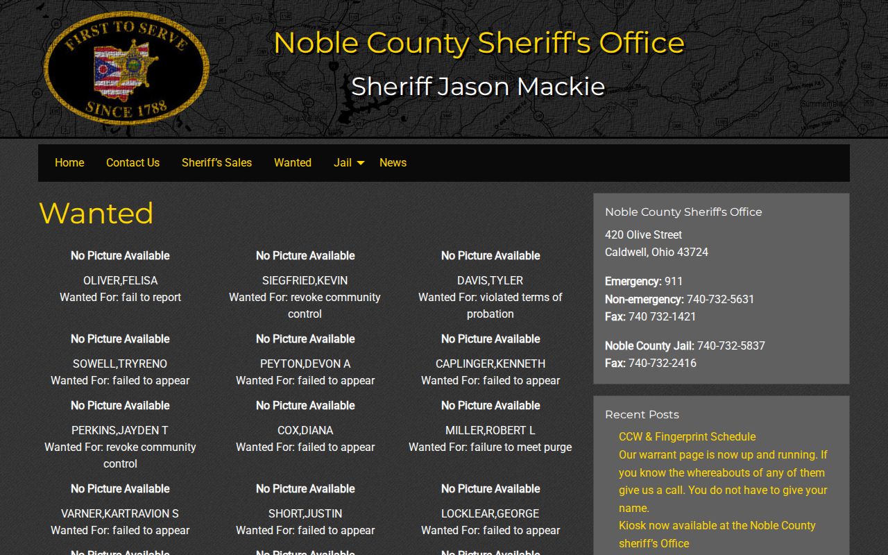 Noble County probation and community-control Wanted list