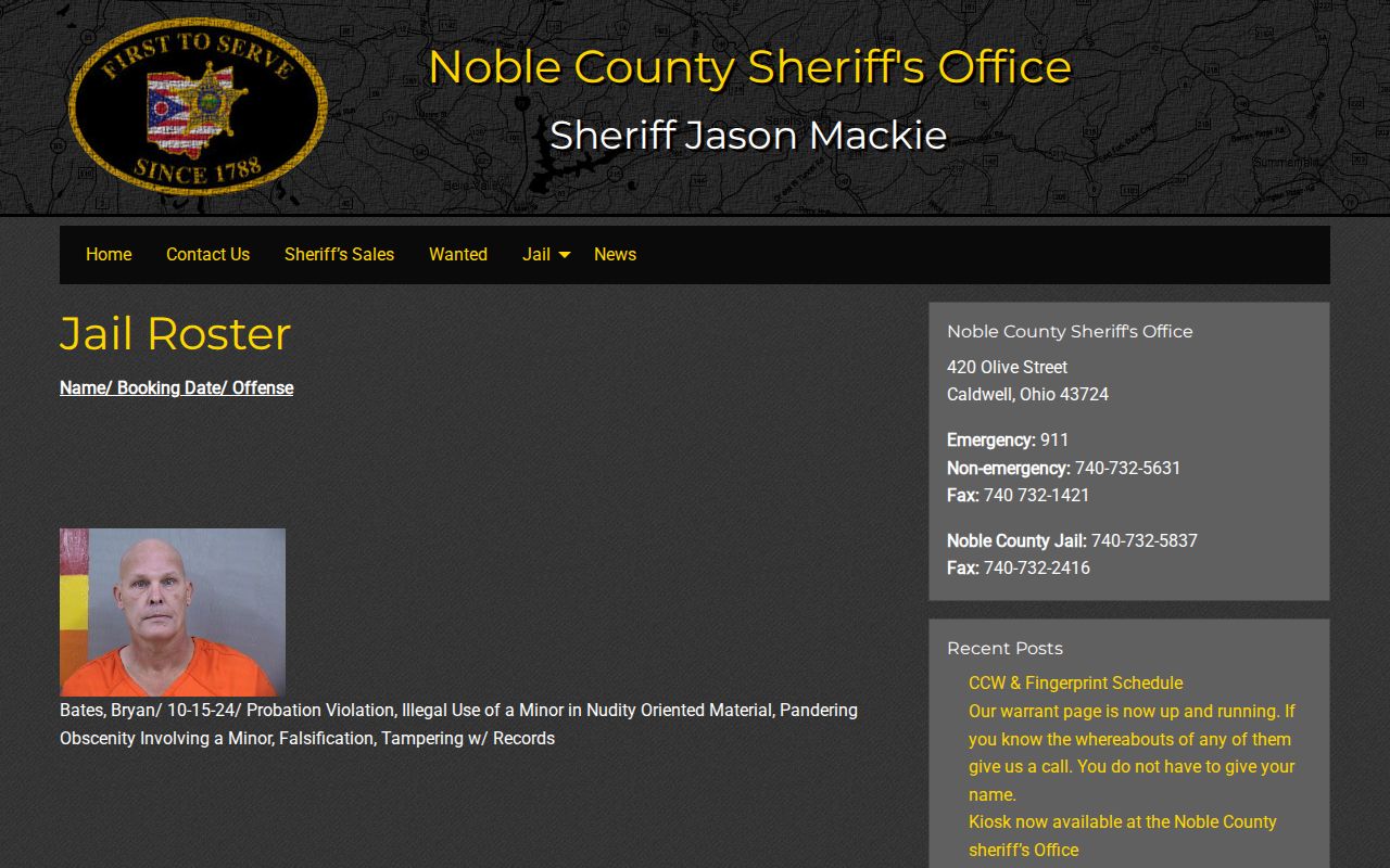 Noble County current jail roster with booking photographs, not released inmate mugshots