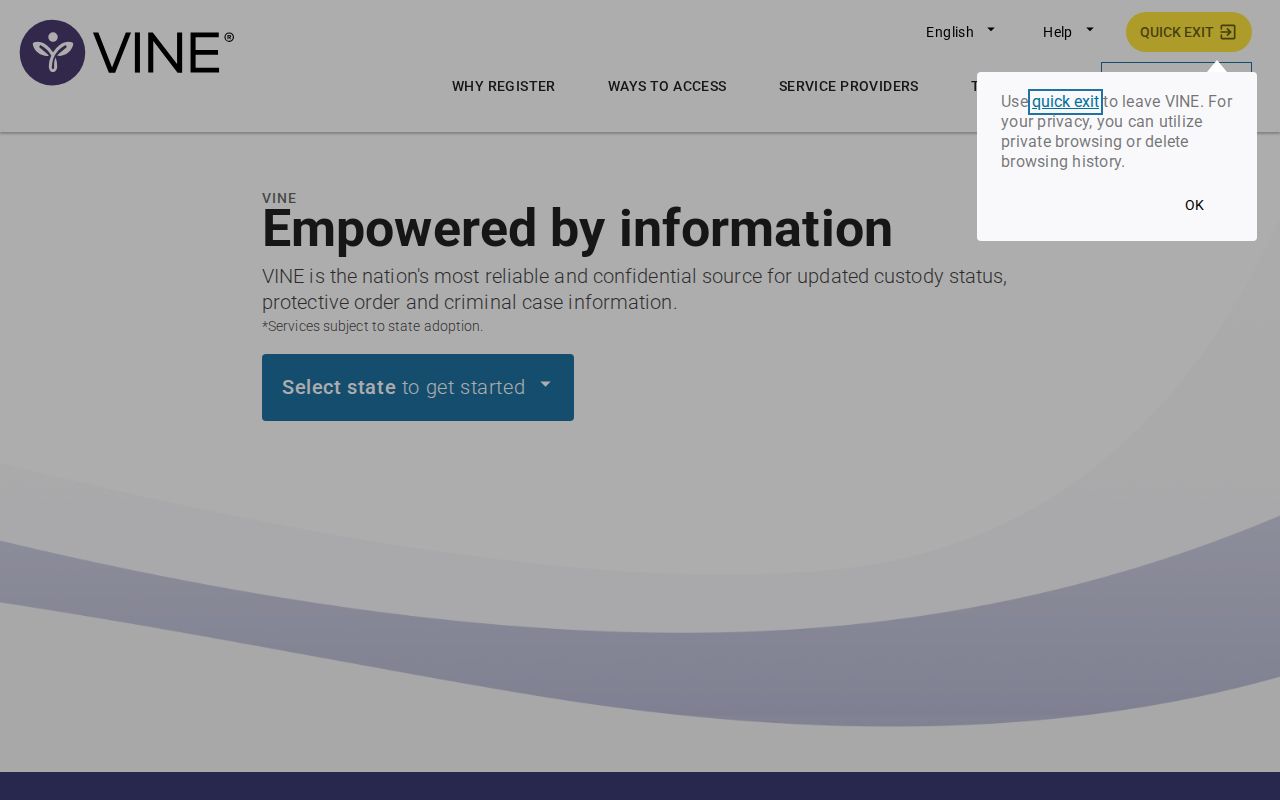 VINELink Ohio selection screen for a Noble County inmate release check